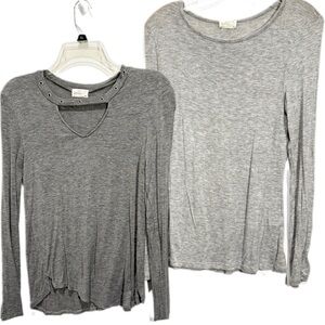 2 pc lot Glitz Dark Light Gray Long Sleeve Light Weight Tops Tees Shirts Size M